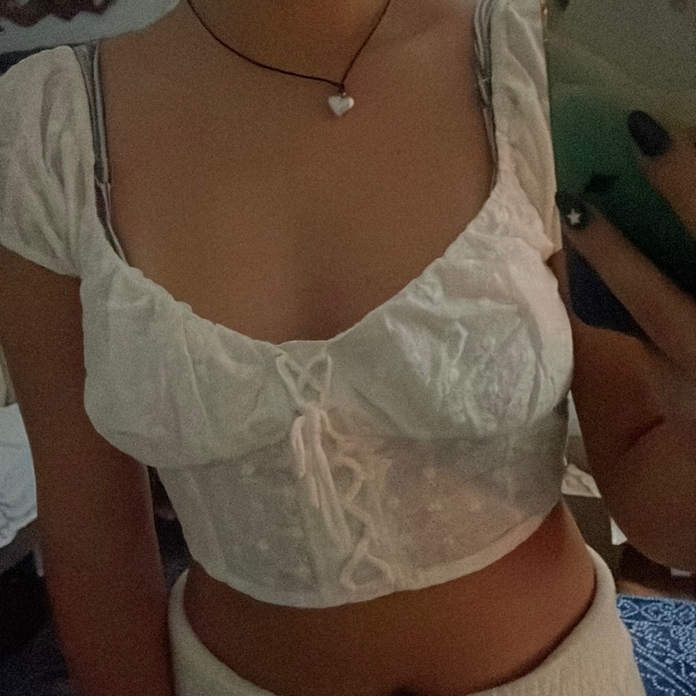 white eyelet top